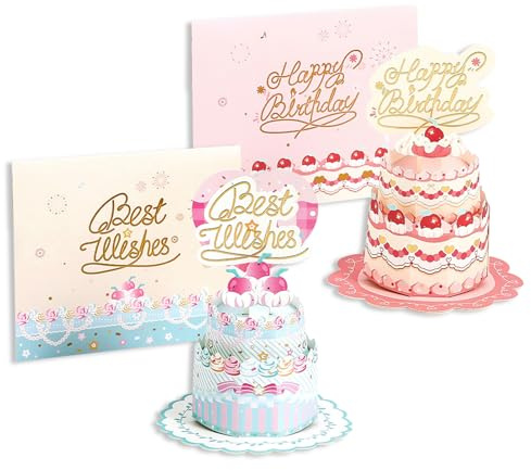 FOSDICK 2 Stück Geburtstagskarte Frau, Geburtstagskarte Kinder, 3d Pop Up Karte Geburtstag, Happy Birthday Karte mit Umschlag für Frau, Beste Freundin, Kinder, Schwestern, Freundin, Familie