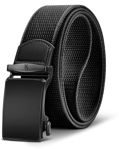 KEMISANT Cintura Uomo, Cintura a Ratchèt Web Stretch per Uomini Golf Lavoro Escursione Foderiera Jeans Pantaloni Casual 3,8 cm Aggiustamento Illimitato(Nero,105cm/30-34 vita regolabile)
