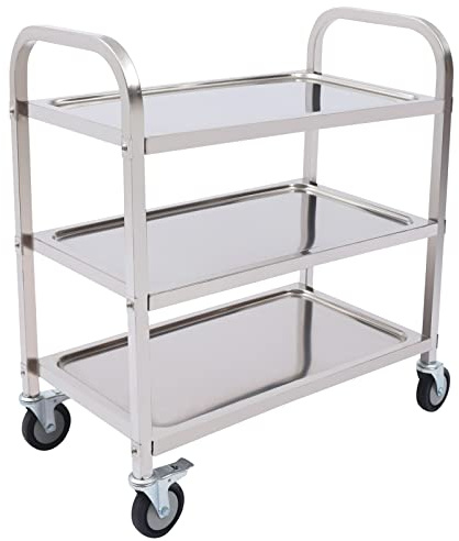 Hurrylying Royal Catering Chariot de service en acier inoxydable 3 plateaux 4 avec roulettes et freins de stationnement Roues 75 x 40 x 83,5 cm