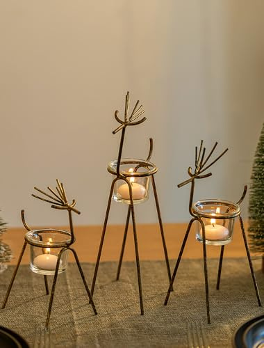 Sziqiqi Renar Jul Ljusstakar: Set av 3 Svarta Ljusstakar 28cm för Borddekoration - Metallen Téliusstakar för Jul Centrepiece Spis Fönsterbräda
