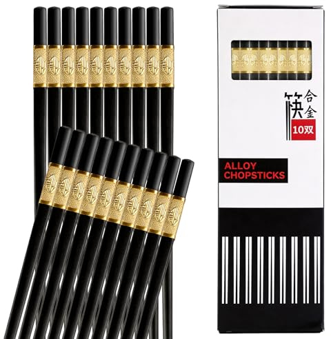 10 Paar Essstäbchen für Chinesische, Japanische und Koreanische Gerichte | Spülmaschinenfeste Stäbchen zum Essen,Wiederverwendbar,Rungrutschfeste,Schwarz,24CM