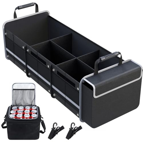 XXL Kofferraum Organizer mit Kühltasche, Extra große Premium Erweiterbare Fächer, Faltbarer Auto Organizer, Kofferraum Organizer für die meisten Fahrzeuge