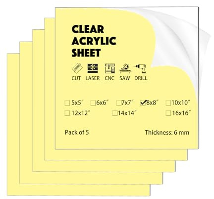 5 Pack 5x5 Plexiglass Panels 6mm (1/4) Thick Transparent Acrylic Sheets with Protective Film for Picture Frame Art Design, DIY Craft, Signage, Display, and Home Projects
