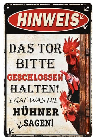 Retro Hühner Schild Bauerngarten Deko, vintage Metallschilder Hühner Deko für den Hühnerstall, Garten Schild, lustige Schilder mit Sprüchen, 20x30cm