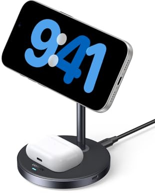 UGREEN MagFlow 15W Qi2 MagSafe Charger Compatible, 2-in-1 Wireless Charger Stand, Fast Magnetic Charger for iPhone 17/16/15/14/13/12, AirPods 4/3/2/Pro 3/2