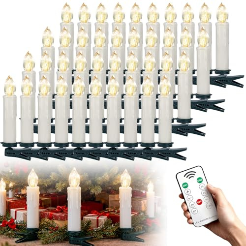 Kidsgigglz Set di 40 candele a LED, senza fiamma, per albero di Natale, senza fili, con telecomando, timer, luce bianca calda, dimmerabili, per decorazioni natalizie, feste, matrimoni