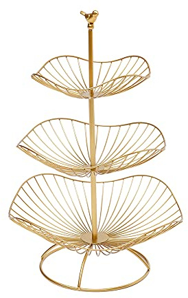 Frutero de 3 pisos de metal dorado, cesta de frutas con 3 niveles de 47 cm de altura, moderno frutero para cocina y salón, para ahorrar espacio, almacenamiento de frutas y verduras