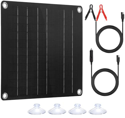 QWORK® 12 Volt 10 Watt Solar Autobatterie Ladegerät - Tragbares Erhaltungsladegerät mit Sperrdiode - Monokristallin Solarmodul für Auto, Motorrad, Boot