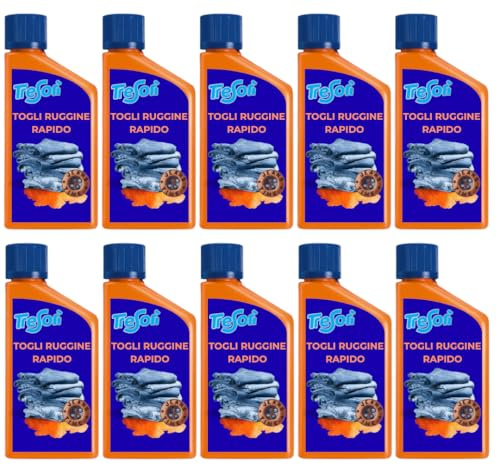 Tresorì - Togli Ruggine Rapido per Tessuti 500 ml - Formula Concentrata, Rimuove Macchie di Ruggine, Calcare e Strinature da Ferro da Stiro, Formato Convenienza – 10 x 50ml