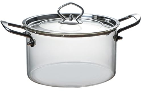 Glass Simmer Pot for Stove Top 3.5L Clear Glass Saucepan with Lid & Dual Ears Heat-Resistant for Pasta Noodle, Soup, Milk, Baby Food Clear Pots for Cooking Pasta Pot