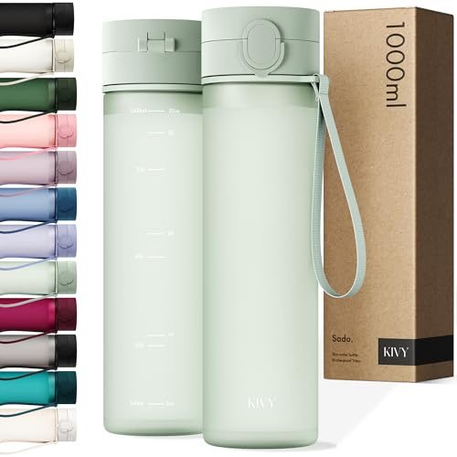 KIVY Tritan Trinkflasche 1l - Kohlensäure geeignet & Auslaufsicher - Für Sport, Schule & Büro - Sport Trinkflasche Gym - Wasserflasche Sprudel geeignet - Sportflasche 1 Liter - BPA Frei