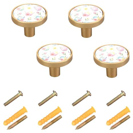 Maunzc Colored Watercolor Easter Eggs Cabinet Knobs 4-Pack Round Drawer Pulls 1-1/4 Inch Hardware Kitchen Knobs for Cabinets, Dressers, and Furniture