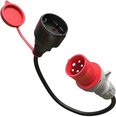 Poppstar Adattatore CEE 45cm IP44 come accessorio per auto elettriche (CEE: 16A, 5 poli/presa Schuko: spina tipo F), H07RN-F 3G2.5