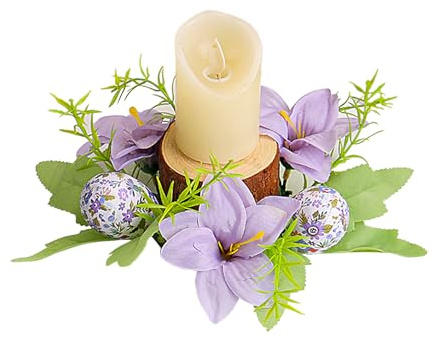 Easter Candle Rings Wreaths | Artificial Flowers Farmhouse Easter Egg Holiday Candle Rings,Sturdy Table Centerpiece, Spring Wreath for Spring Holiday Home Kitchen Decor
