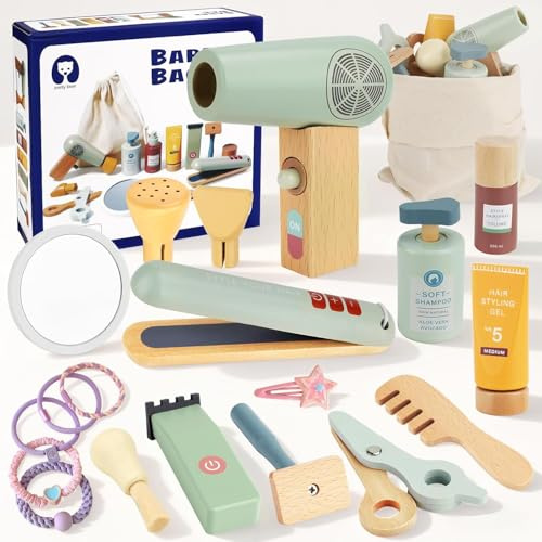Set Peluqueria Juguetes Niña,Juego de Simulación de Peluquería con Secador de Pelo de Juguete Plancha Peine Espejo Accesorios para Peinar el Cabello,Juego de rol para Niños y Niñas 3+ Años
