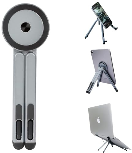 ZhaoCo 3-i-1 vikbart magnetiskt stativ för bärbar dator, surfplatta och | Hållare av aluminiumlegering, justerbar, bärbar och stabil, stationär höjare, MacBook, iPad, iPhone, Samsung