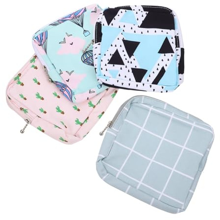 FESTFENDS 4 Pezzi Borsa per Ciclo Mestruale in Poliestere Resistente, Porta Assorbenti e Monete, Elegante e Portatile, per Scuola e Uso Indoor