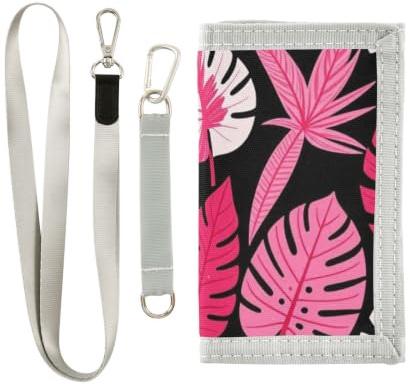 miaozhen Trifold Billfold Wallet Calathea Variegata Monstera Leaf Pink | simple,wallet with money clip with lanyard,for women,billetera para hombre
