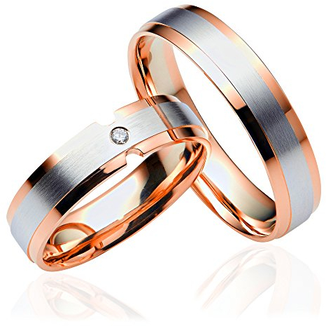 JC Trauringe 333 Gold Paarpreis Eheringe Rotgold Weißgold I Partnerringe mit kostenfreier Gravur + Etui I 2 Hochzeitsringe Herrenring ohne & Damenring mit Stein I C072