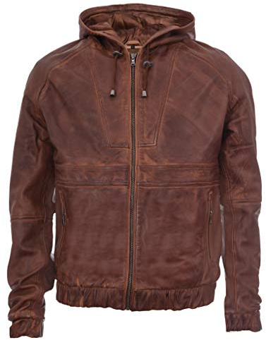 Infinity Leather Herren Bräunen Bikerjacke Aus Leder Mit Nappaleder Und Kapuze 3XL