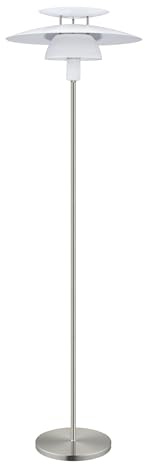 EGLO Stehlampe Brenda, 1 flammige Stehleuchte, Material: Stahl | Farbe: Nickel matt, weiß, Fassung: E27, inkl. Trittschalter