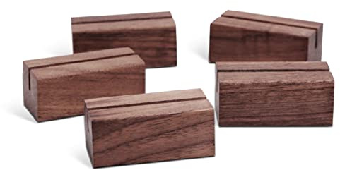UNIQOOO 5 Pack Place Card Holders | Rustic Walnut Wood Escort Cards Display Stands | Table Number Sign & Photo Stand | Perfect for Retail Shop Cafe Home Wedding Dinner Party Events Decoration