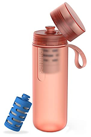 PHILIPS Water GoZero Active BPA-Free Water Bottle with Fitness Tap Water Filter, Sport Squeeze Water Bottle, Lightweight, Blue, 20 oz with Fitness Filter, RED