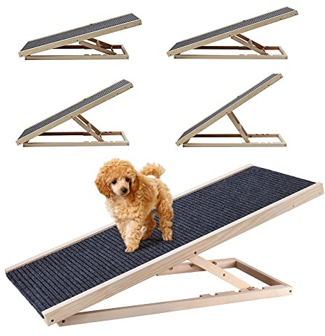 Efan 100 cm x 40 cm Massivholz Haustierrampe Auto Hundeleiter Höhenverstellbar mit rutschfestem Teppich Sicherheit Haustierleiter Faltbare Hunderampe für Reisen 4 separate