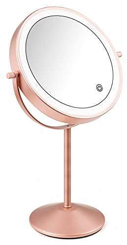 Schminkspiegel Doppelseitig 1X 7X Kosmetikspiegel Desktop Makeup Spiegel, Durchmesser 16.5cm 360° Schwenkbar Einstellbarer Touchscreen, 3 Lichtfarbe Helligkeit, Vergrößerungsspiegel mit Licht