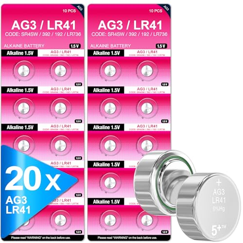 5Plus Group 20 PCS LR41 AG3 392 192 SR41SW L736 LR736 Battery 1.5V Button Coin Cell Batteries Used in Many Small Electronics, Watch, Calculators, Toys