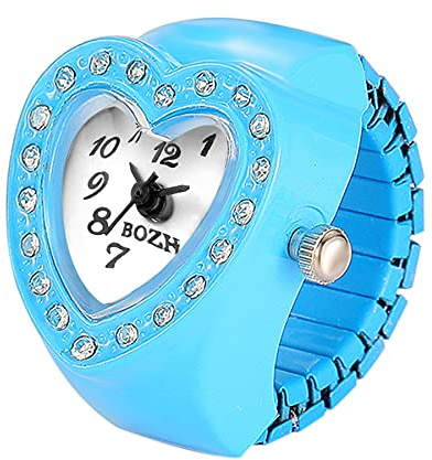 JewelryWe Damen Ringuhr Fingeruhr Analog Quarzuhr Elastisch Herz Ring Uhr Uhrenring für Mädchen Schwarz Weiß Rot Rosa