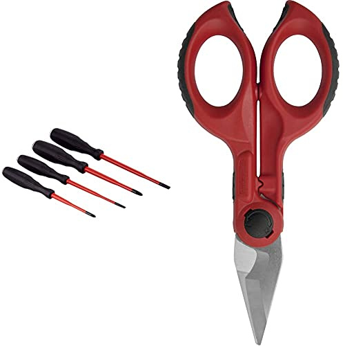Intercable Set Giraviti Da Elettricista & 16020-F1 Forbice Per Elettricisti 3 In 1, Rosso, Piccolo