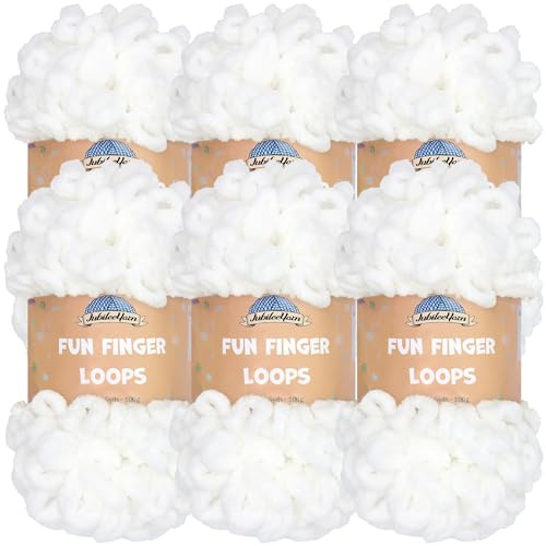 JubileeYarn Fun Finger Loops Yarn - Polyester Jumbo Weight Loop Yarn - 100g/Skein - White - 6 Skeins