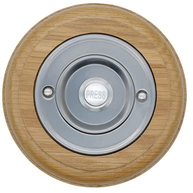 Modern Living Round Wireless Doorbell in Honey and Brushed Nickel - Nickel Press - No Chime