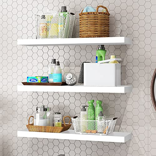 FACOKOLA Wandregal, Regale Weiß Wand, Schweberegal Weiss, Dekorative Display Wall Shelf für Wohnzimmer, Schlafzimmer, Bad, Küche, 15 x 40 x 1,5 cm