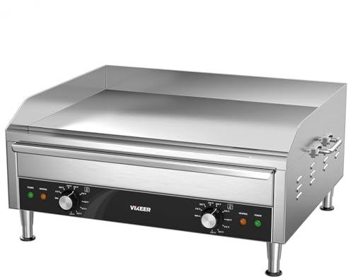 Commercial Electric Griddle, 24 Inches 3500W 240V Electric Countertop Griddle Heavy Duty Flat Top Grill Restaurant Electric Griddle Grill, Adjustable Temperature Control 122°F-572°F, 6-15P Plug