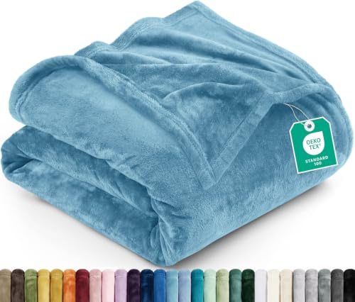 Utopia Bedding Soft Fleece Bed Blanket Queen Size Washed Blue (90x90 Inch)