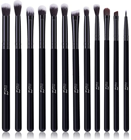 MSQ Eye Makeup Brushes 12pcs Eyeshadow Makeup Brushes Set with Soft Synthetic Hairs & Real Wood Handle for Eyeshadow, Eyebrow, Eyeliner, Blending(Black without bag)