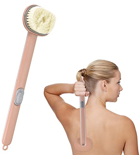 Spazzola da Bagno Liquida A Manico Lungo, Spazzola Bagno Schiena, Spazzole da bagno in spugna per doccia staccabili per la schiena con serbatoio per gel doccia incorporato per Pulizia, Rosa