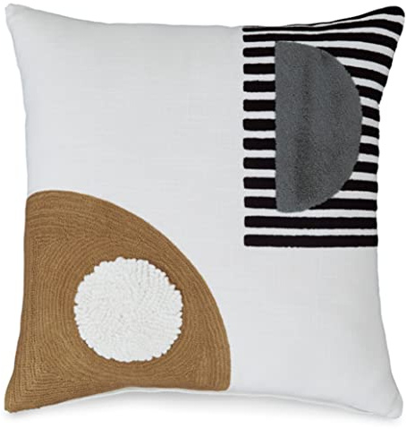 Signature Design by Ashley Longsum Contemporary Square Cotton Pillow with Embroidered Design, 20 x 20, White & Black
