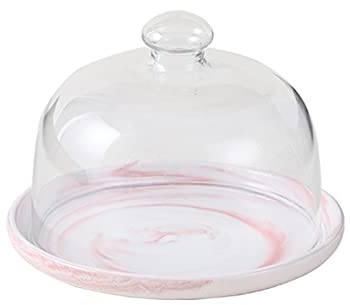 ZEELYDE Cloche Alimentaire/Aliments Tente,Plateaux à Dessert avec Couvercle, Couvercle en Dôme en Verre Transparent Fromage Dôme Fruit Snack Pain Gâteau Plateaux 6-8-10 Pouces Disque en Céramique Ro