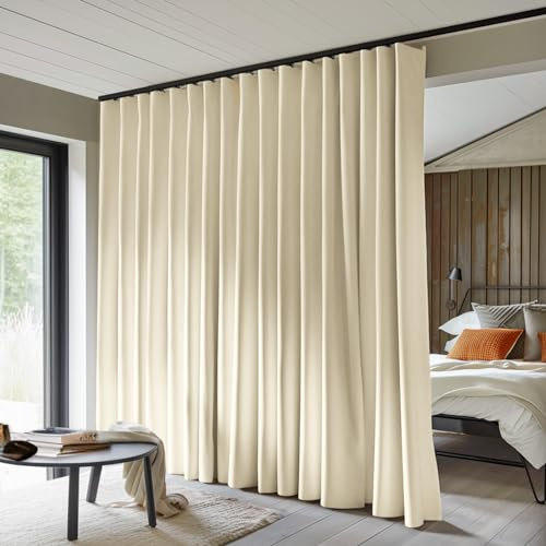 MaKefeile Raumteiler-Vorhänge, Blickdicht, wärmeisoliert, Geräuschreduzierung, Schlafzimmer/Fenster/Wohnzimmer, Deckenschiene, B 2,5 m H 2,1 m, Beige