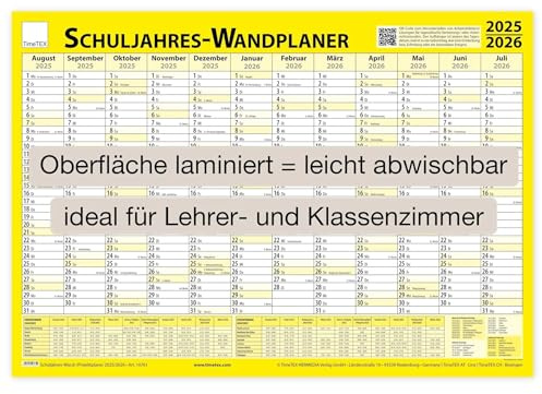TimeTex Schuljahres-Wand-und Projektplaner für das Schuljahr 2026-2027 - 70 x 100 cm - laminiert - abwaschbar - Wandplaner - Schuljahreswandplaner - 10761