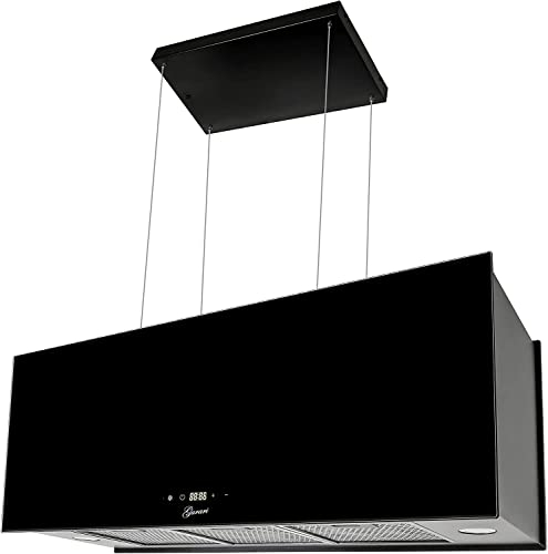 GURARI GCH I 333 90 BL Prime, cappa aspirante a isola, 90 cm, cappa da soffitto, 1000 m³/h, vetro nero, 4 livelli, display, illuminazione a LED