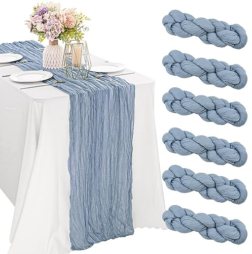 6 Pieces Dusty Blue Easter Spring 10FT Cheesecloth Table Runner Boho Gauze Fabric Table Runner Rustic Sheer Runner for Wedding Birthday Baby Shower Party Boho Table Decoration（Dusty Blue）