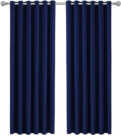 Imperial Rooms Blackout Curtains for Bedroom 46x54 Inch Eyelet Navy Curtains Window Treatments Super Soft Ring Top Living Room Curtain 2 Panels with Tiebacks