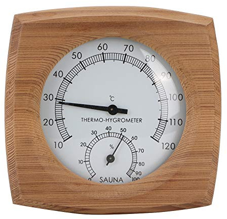Lwuey 2-in-1 Wooden Analog Sauna Thermometer Hygrometer, Wall Mounted Temperature Humidity Meter for Steam Rooms Bathrooms Greenhouses Indoor Air Monitoring