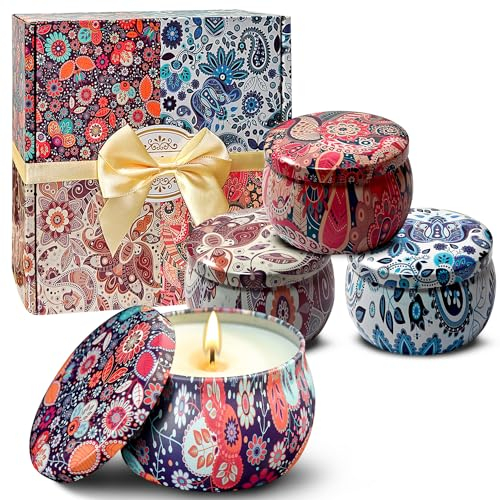 Scented Candle Gift Set 4 Pack I Candle Gift Mum I Four scents:Vanilla、Rose、Lavender、Sandalwood I Gifts Women Birthday