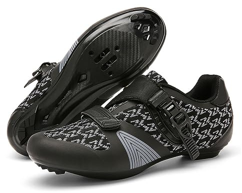 Hixingo Fahrradschuhe Radsportschuhe Herren Damen Rennrad MTB Radschuhe Harte Sohle Mountainbike Schuhe Look SPD/SPD-SL Unisex Radsportschuhe Draussen mit Schnalle