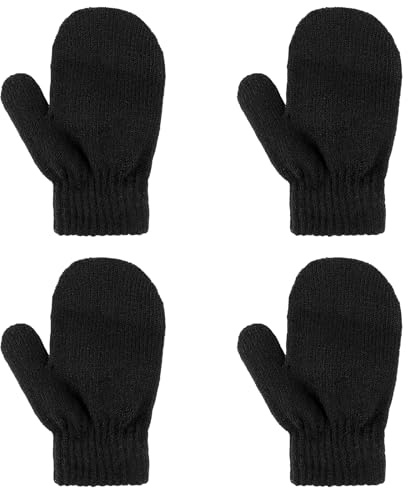 WLLHYF 2 Pair Baby Mittens Black Winter Warm Elastic No Scratch Soft Gloves Breathable Toddler Mittens for Boys Girls Kids